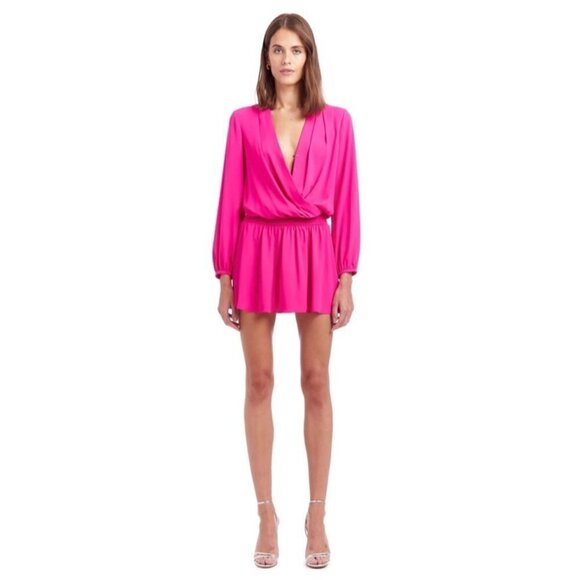 Amanda Uprichard x REVOLVE Hot Pink Long Sleeve Wrap Top Jumpsuit ROMPER XS - Picture 6 of 6